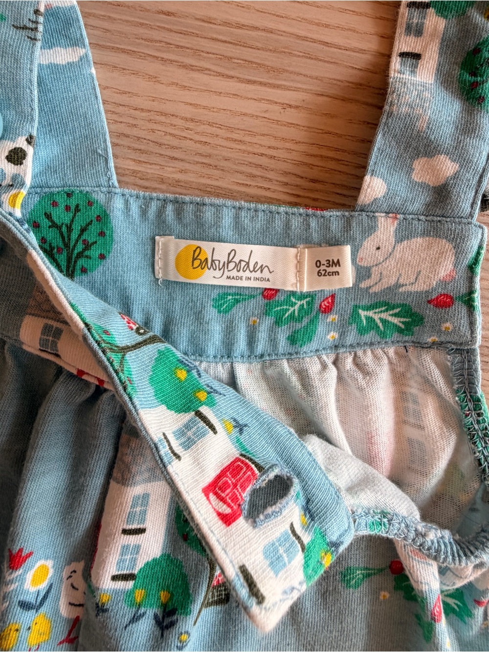Baby Boden Light Blue Farm-Print Overalls - Picture 2 of 2